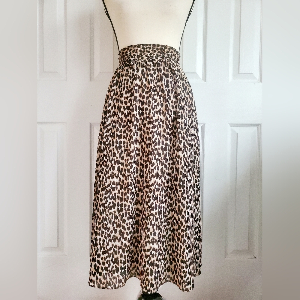 Loft Leopard Print Tea Length Skirt With Pockets And Full Lining